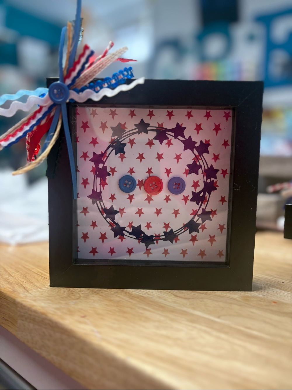 Patriotic Star Button Shadow Box Holiday Decor - Red, White & Blue